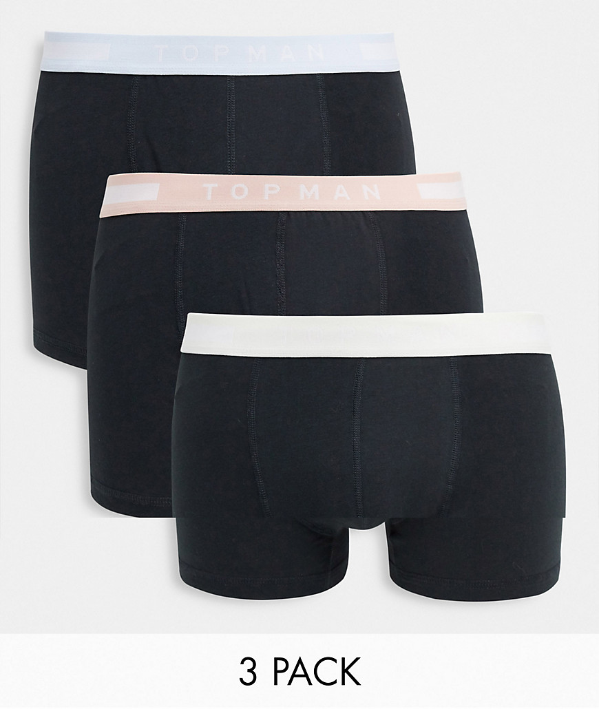 Topman 3 pack boxer briefs with pastel waistband in black-Multi