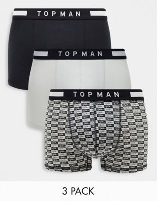 Topman 3 pack boxers in grey, print and black