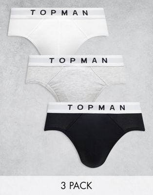 Topman 3 pack briefs in black, white and grey marl with white waistbands