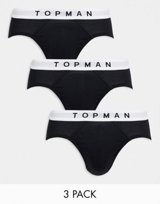 Topman 3 pack briefs in black with white waistbands