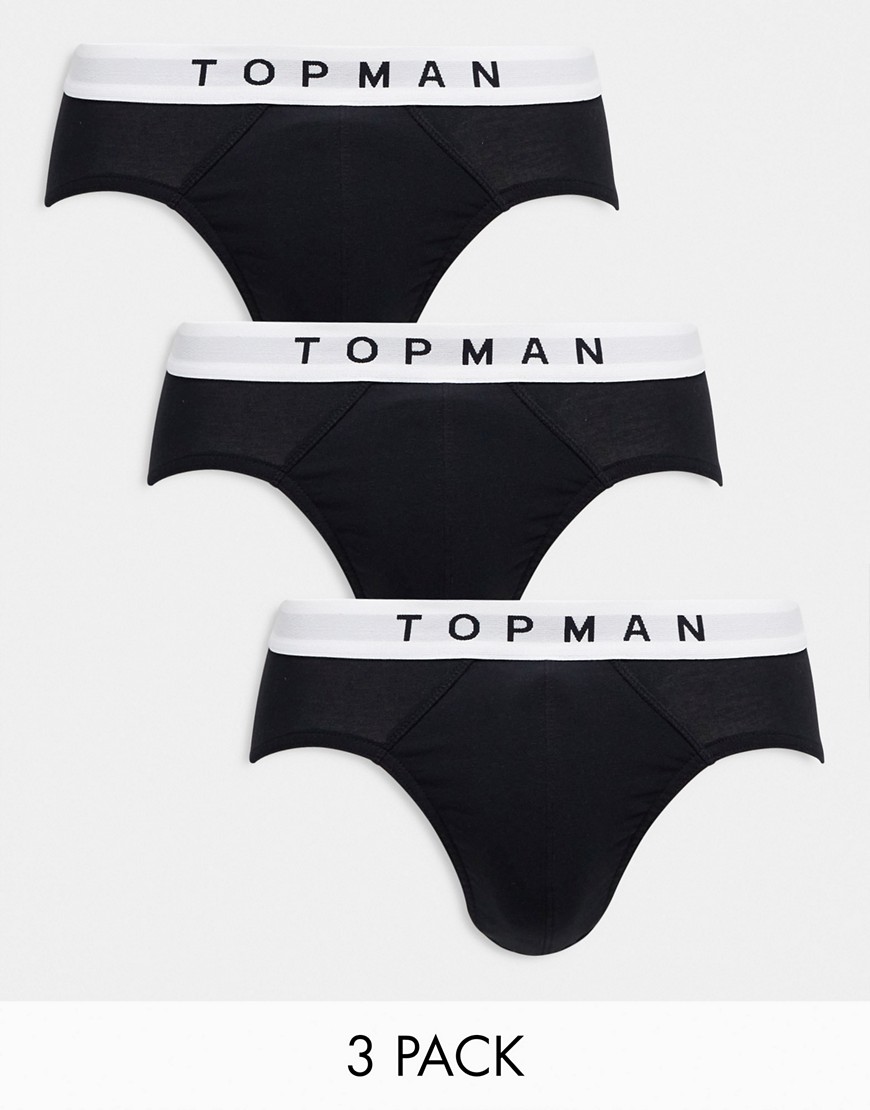 Topman 3 Pack Briefs In Black With White Waistbands-multi