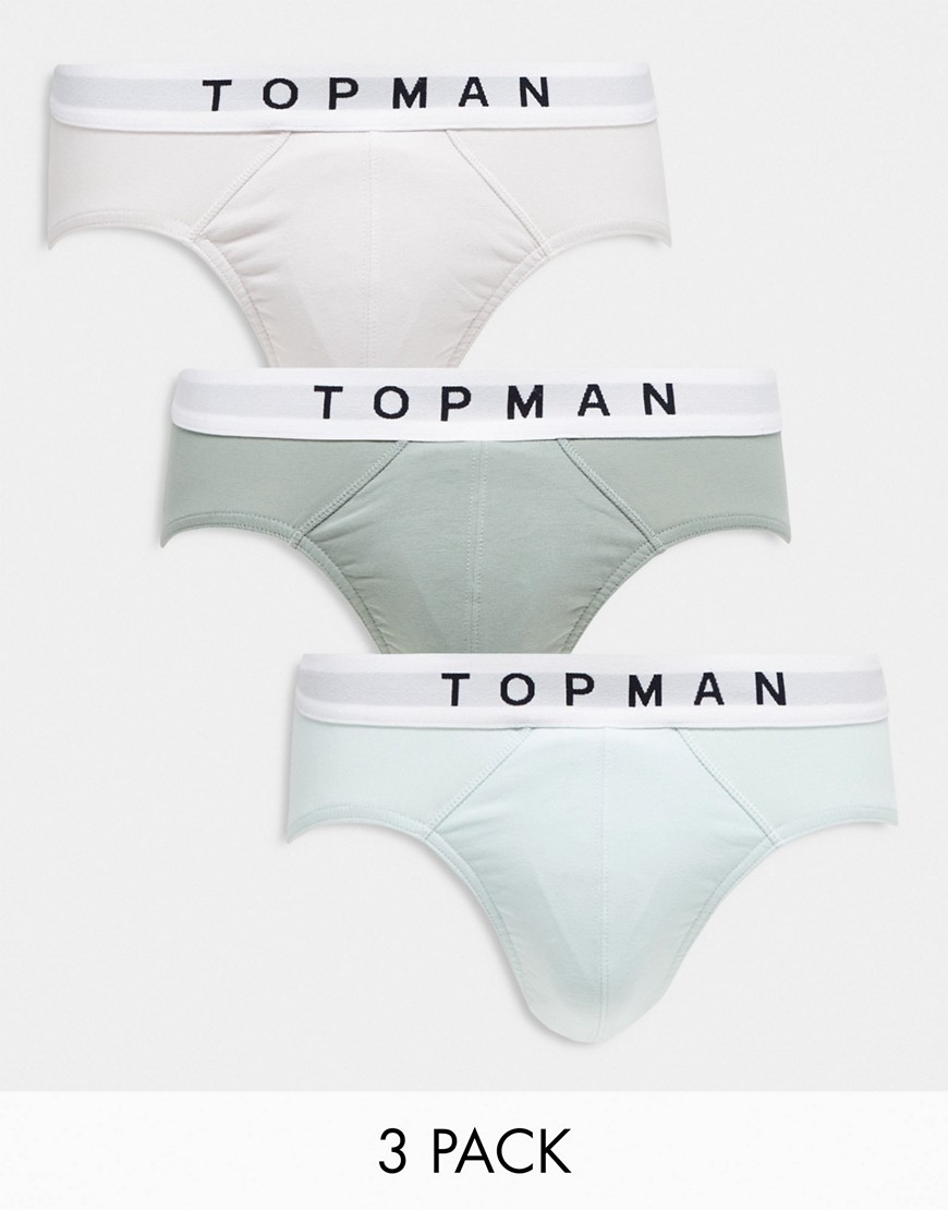 Topman 3 pack briefs in grey, blue and sage with white waistbands-Multi