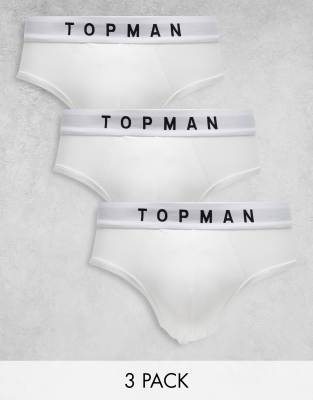 Topman 3 pack briefs in white with white waistband