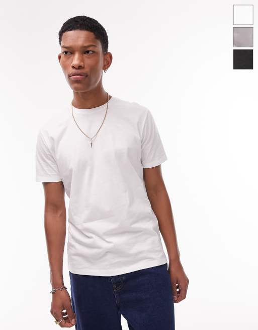 Topman 3 pack classic fit t-shirt in black, white and light grey