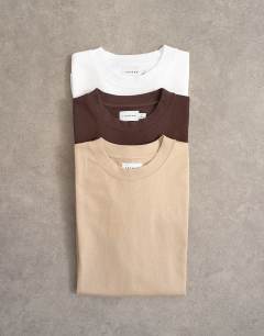 3 pack classic fit t-shirt in black, white & stone