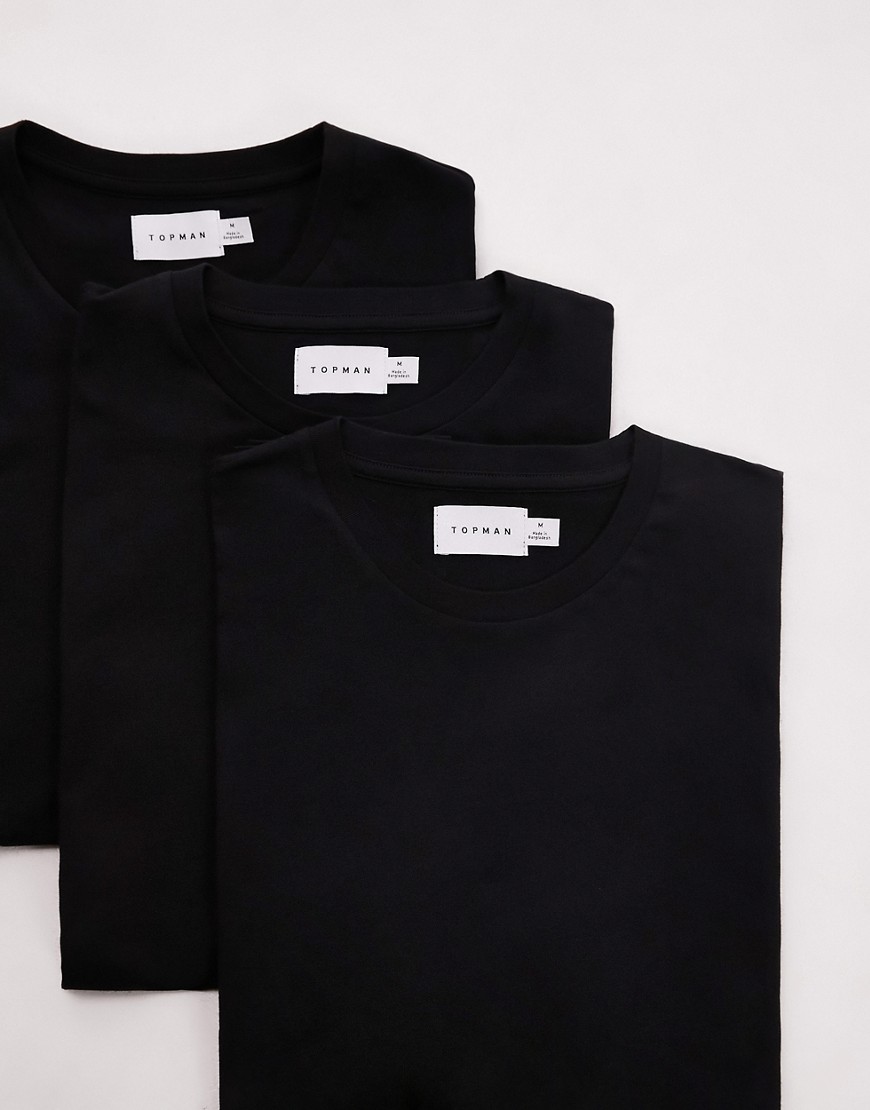 Topman 3 pack classic fit t-shirt in black