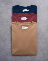 Topman 3 pack classic fit t-shirt in dark stone, burgundy and navy