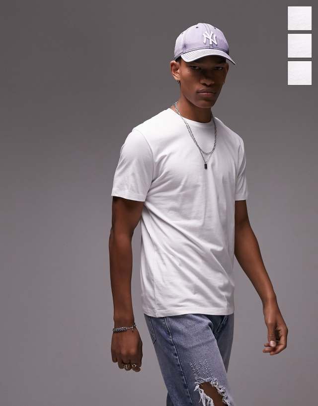 Topman 3 pack classic fit T-shirt in white