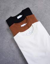 Topman 3 pack classic t-shirt in black, brown and ecru 