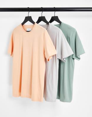Topman 3 pack classic t-shirt in grey, apricot and sage - ASOS Price Checker
