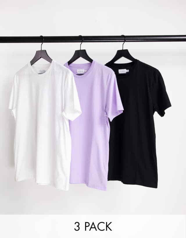 Topman 3 pack classic t-shirt white black and lilac - MULTI