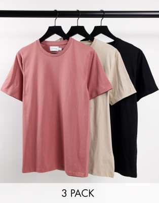 Topman 3 pack cotton classic t-shirts black, burgundy and stone - MULTI - ASOS Price Checker