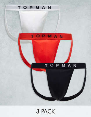 Topman 3 pack jock straps in black, white and red with matching waistbands