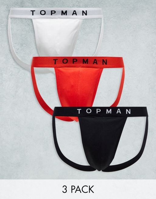 Topman 3 pack jocks in black, white and red with coloured waistbands