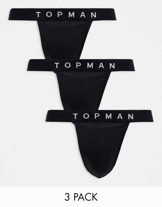 Topman - 3 pack jocks in black with black waistbands