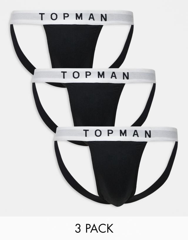 Topman - 3 pack jocks in black with white waistbands