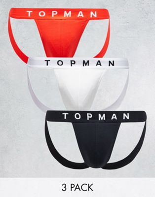 Topman 3 pack jocks in white, black and red with white waistbands