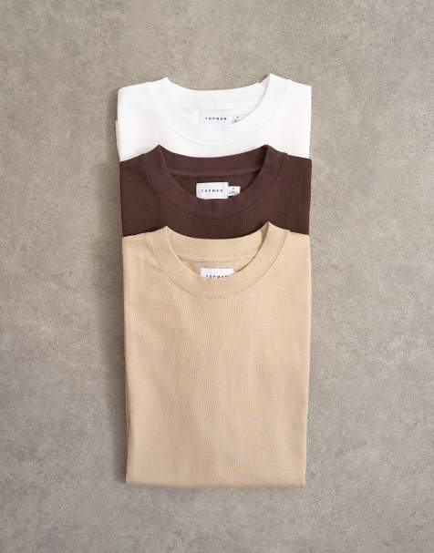Topman 3 pack of classic fit t-shirt in black, white & stone - view 1