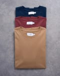[Topman] Topman 3 pack of regular fit t-shirt in dark stone, burgundy and navy-Multi XS MULTI