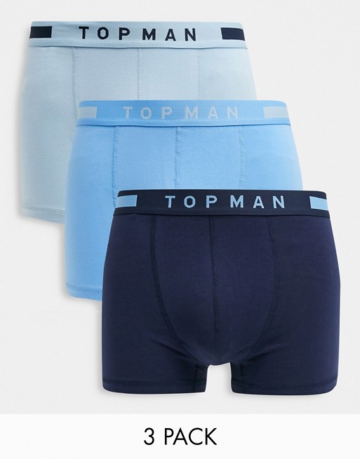 Topman 3 pack of trunks in blue