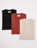 [Topman] Topman 3 pack oversized fit t-shirt in black, stone and burgundy-Multi XS MULTI