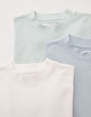3 pack oversized fit t-shirt in ecru, blue and green-White