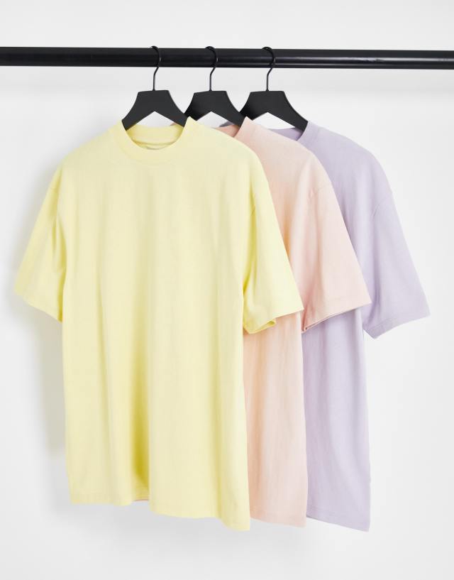 Topman 3 pack oversized t-shirt in lilac pink and yellow