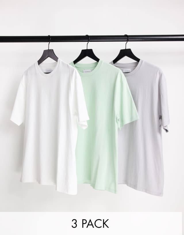 Topman 3 pack oversized t-shirt white light gray and sage - MULTI