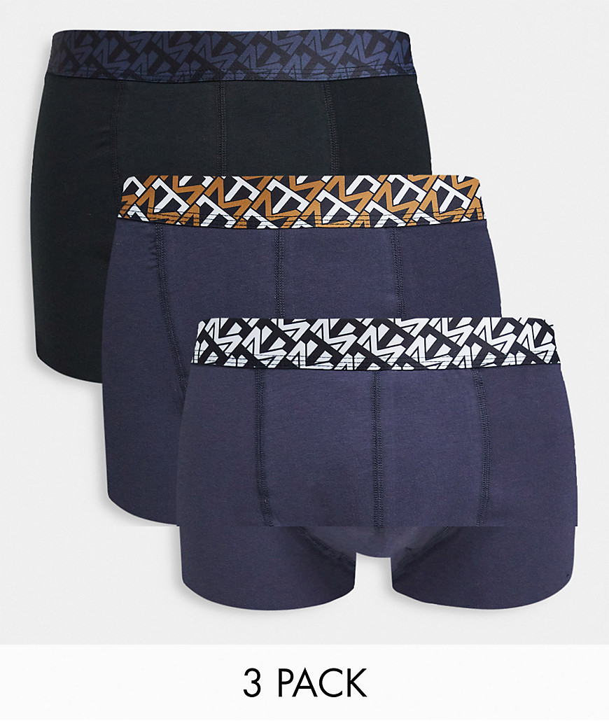 Topman 3-pack print waistband trunks in multi