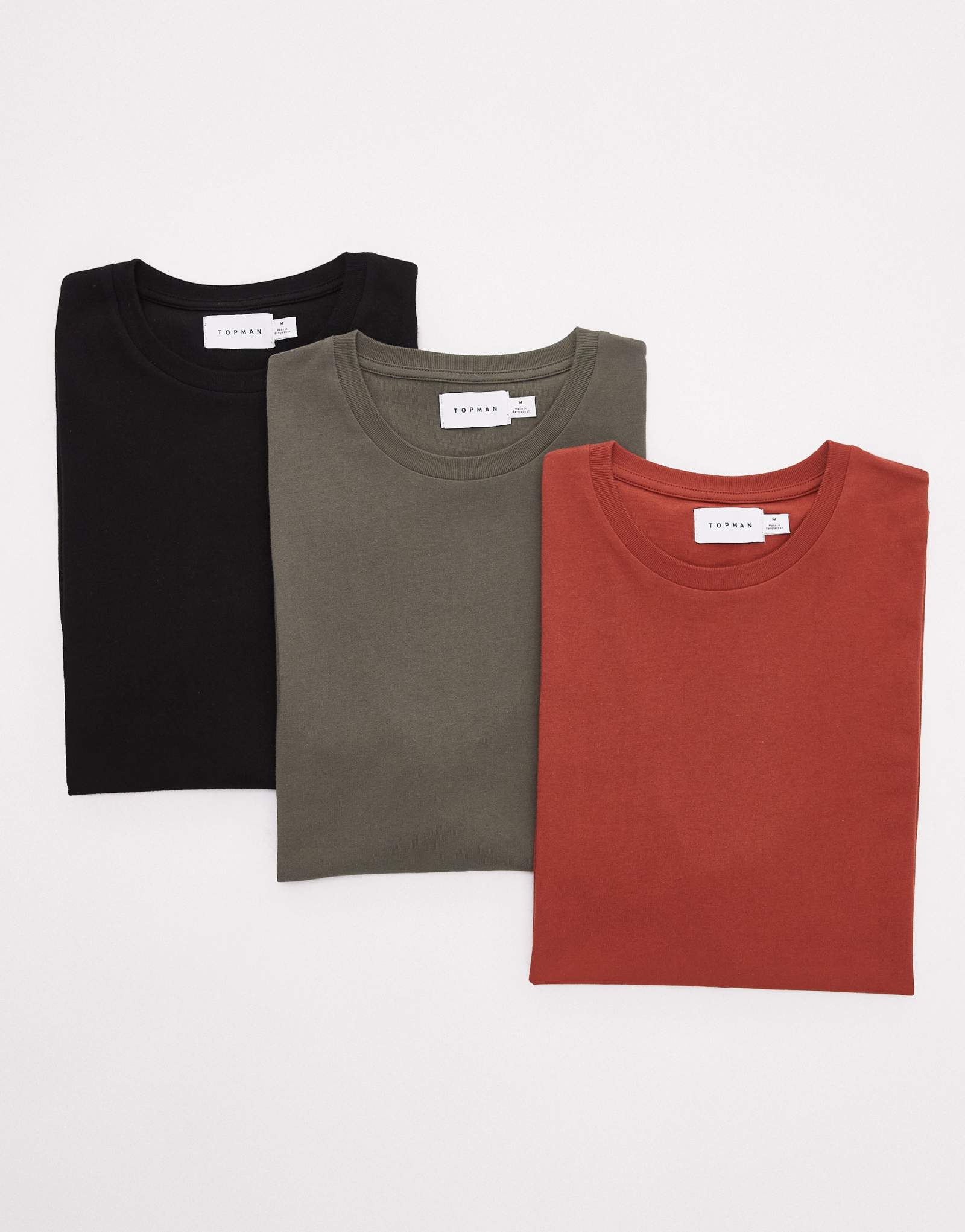 Футболка Topman 3 pack regular fit черного, хаки и бордового цвета