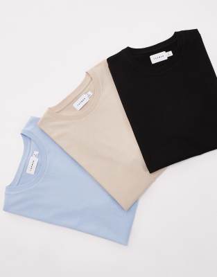 3-pack regular fit T-shirts in black, stone and light blue-Multi