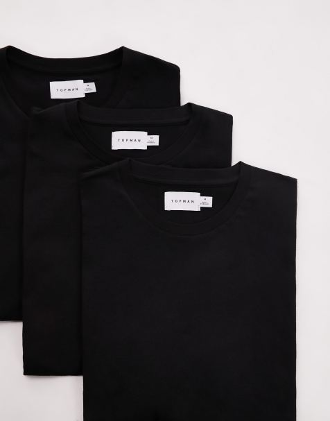 Topman 3-pack regular fit T-shirts in black - view 1