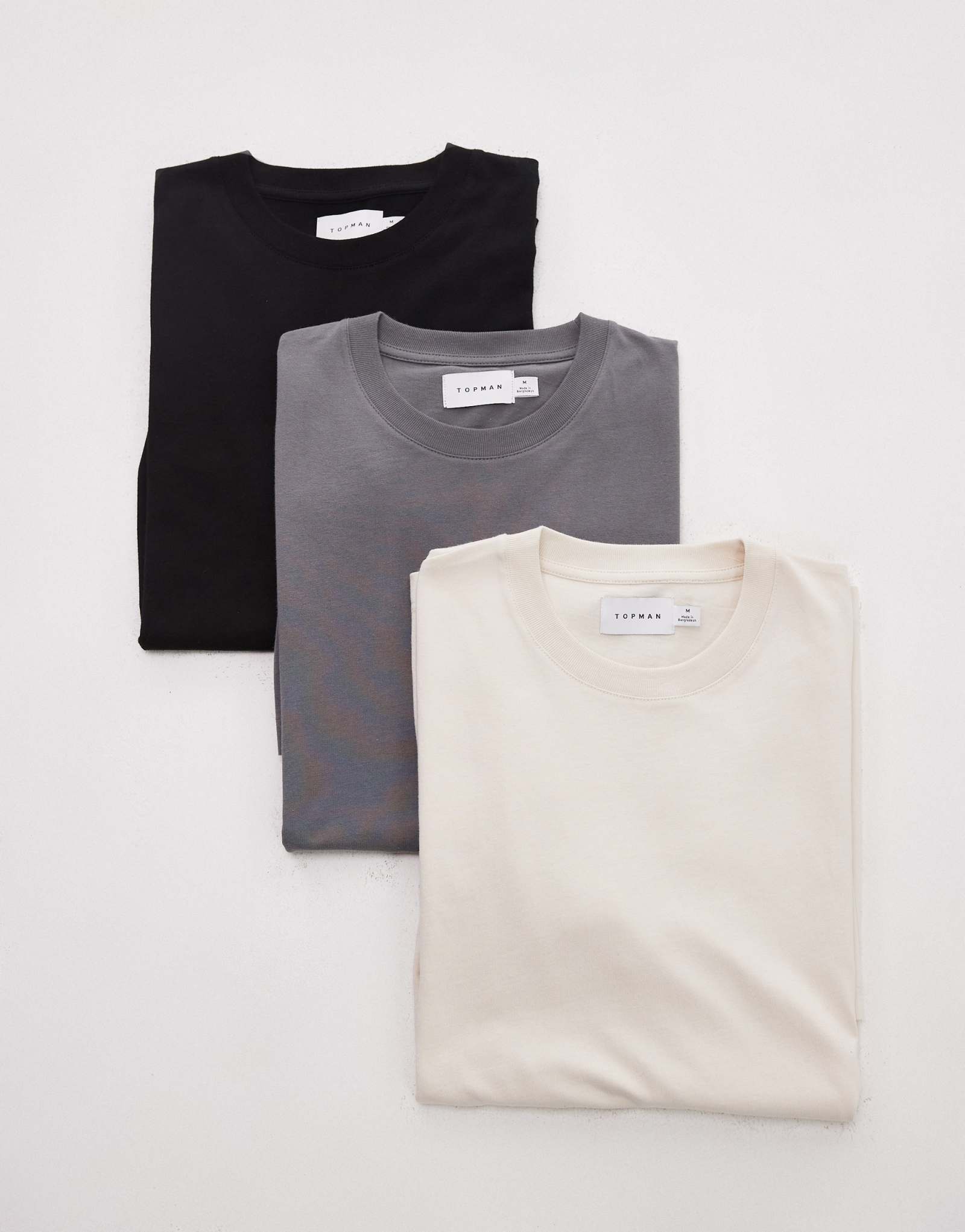 Topman - 3 комплекта футболок обычного кроя цвета экрю, древесного угля и черного