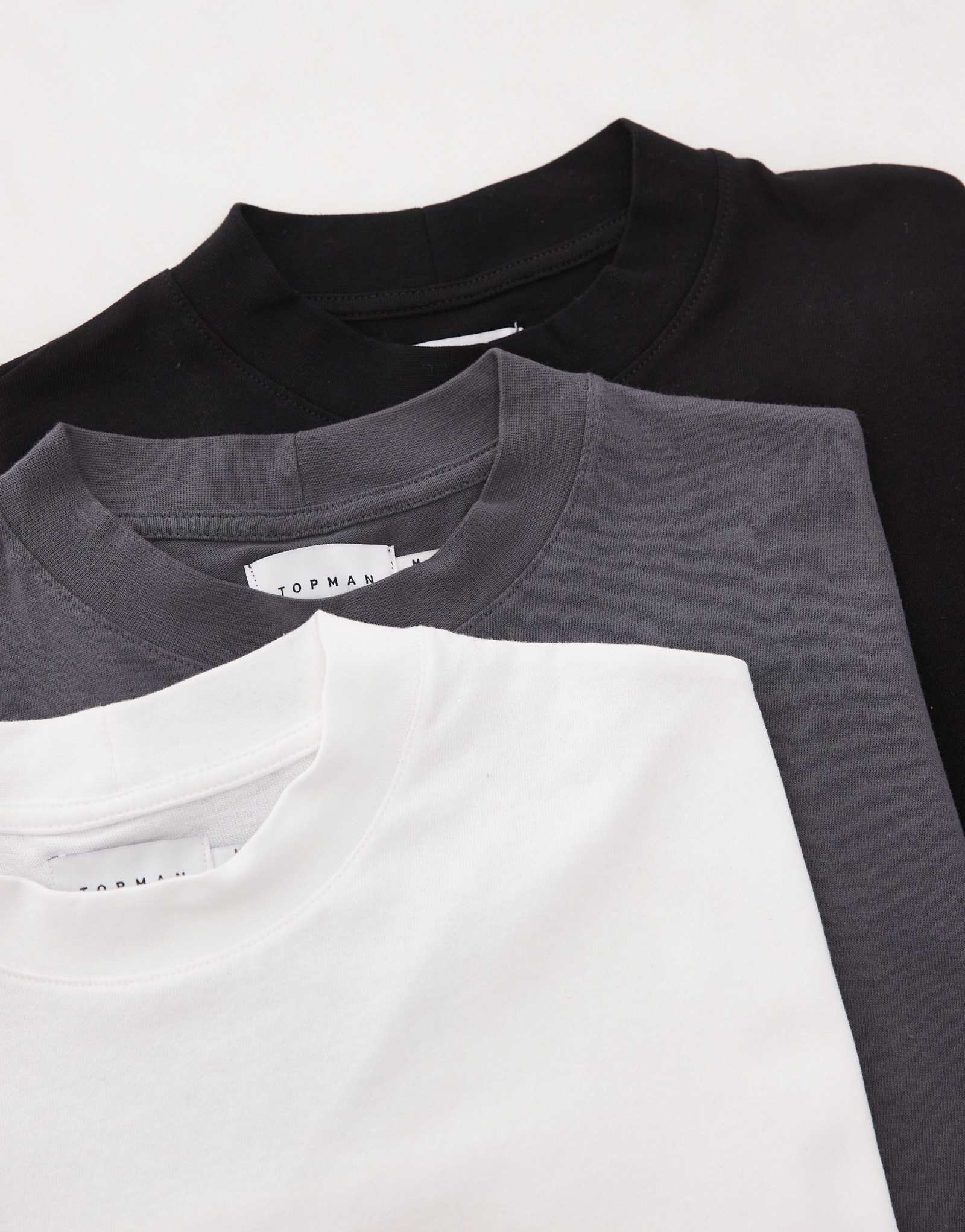 Футболки свободного кроя Topman 3 pack черного, белого и темно-коричневого цветов
