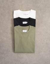 Topman 3 pack relaxed fit t-shirt in White, Black and Khaki