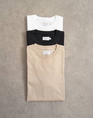 3 pack relaxed fit t-shirt in white, chocolate and stone