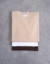 Topman 3 pack relaxed fit t-shirt in white, chocolate and stone 