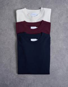 3 pack relaxed t-shirt in ecru, navy and burgundy