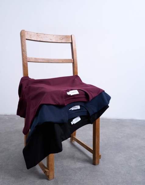 Topman 3 pack relaxed t-shirts in black, navy and burgundy - view 1
