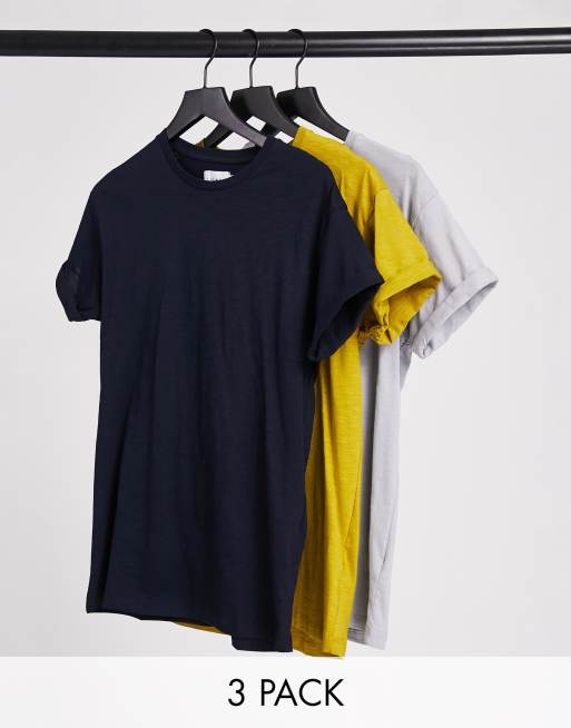 Topman 3 pack skinny roller t-shirt in multi