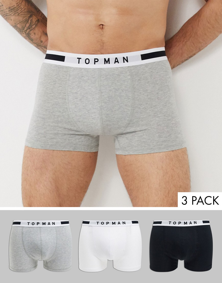 Topman – 3-pack svarta, grå och vita boxershorts med logga på midjebandet-Flerfärgad