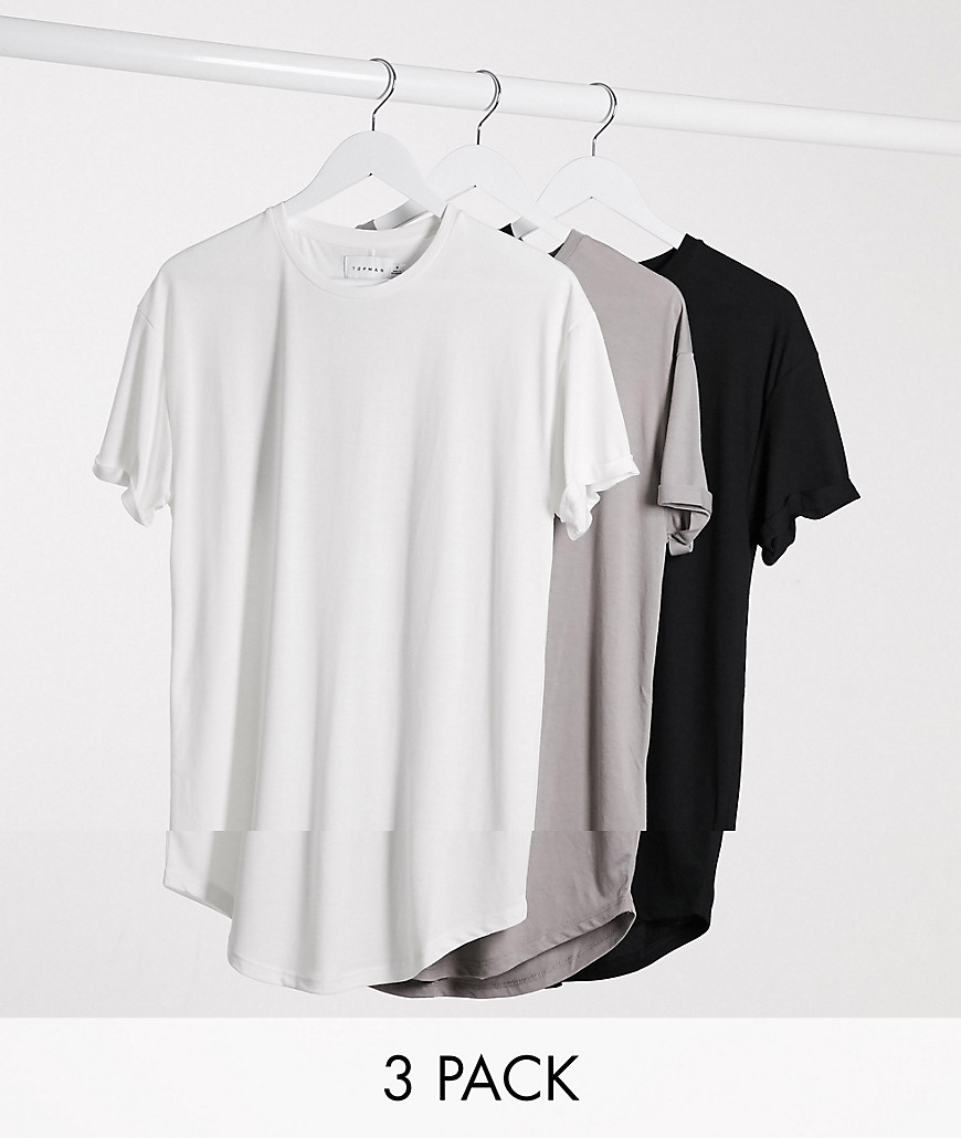 Topman 3 pack t-shirts in black white & stone-Multi