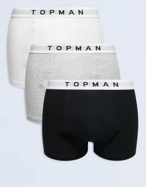 Topman 3 pack trunk in black, white and grey marl with white waistbands