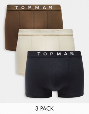Topman 3 pack trunks in black, brown and stone