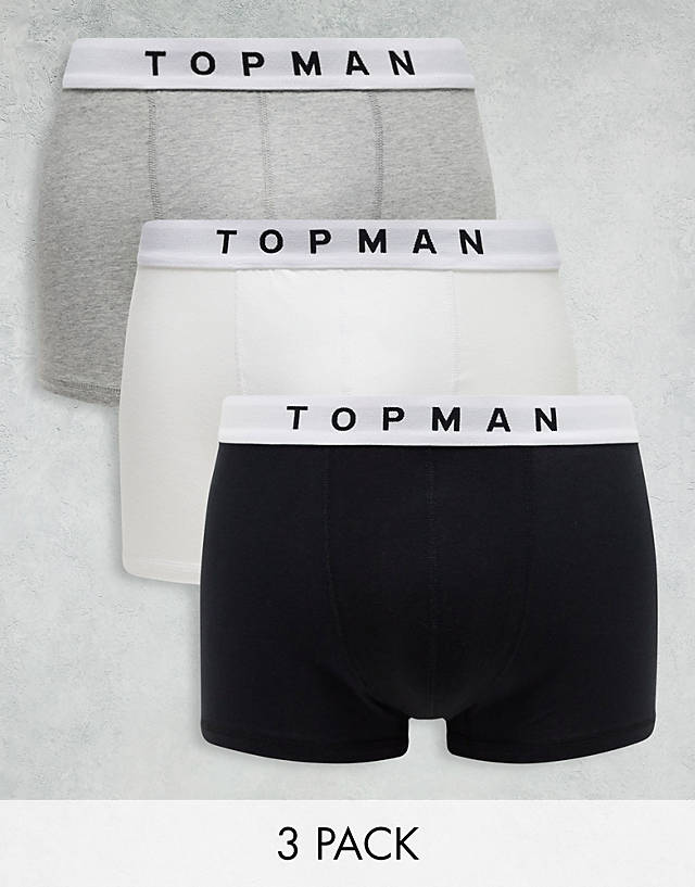 Topman - 3 pack trunks in black, white and grey marl with white waistbands