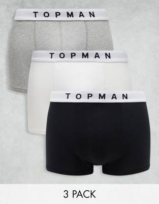 Topman 3 pack trunks in black, white and grey marl with white ...