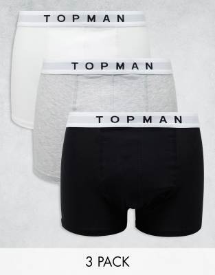 Topman 3 Pack Trunks In Black, White And Heather Gray With White Waistbands-multi