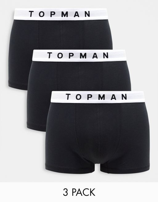 Topman 3 pack trunks in black with white waistband | ASOS