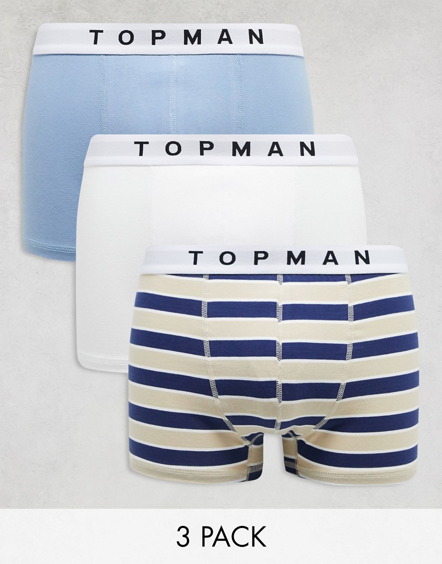 Topman 3 pack trunks in blue, white and navy stripe-Multi