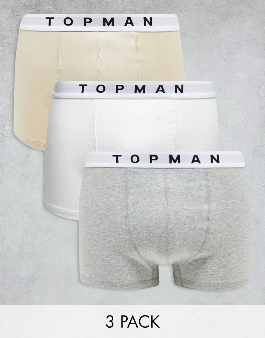 Topman 3 Pack Trunks In Gray Heather, White And Stone-multi